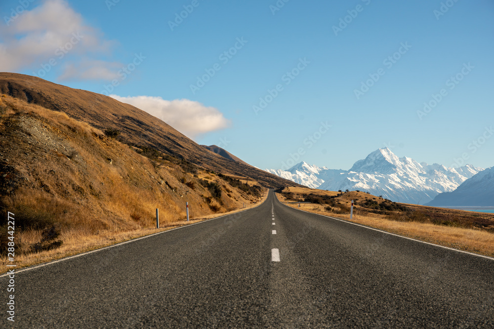 stunning views of Aoraki Mount Cook from the shores of Lake Pukaki in New Zealand