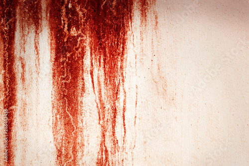 Halloween background. Blood Texture Background. Texture of  Concrete wall with bloody red stains. © Saichol