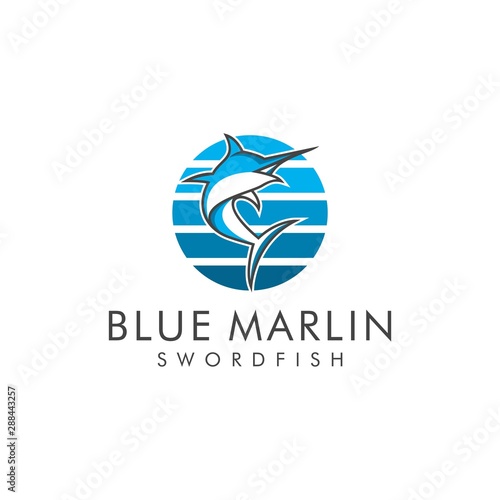 blue marlin fish logo - vector illustration of design on a light background	