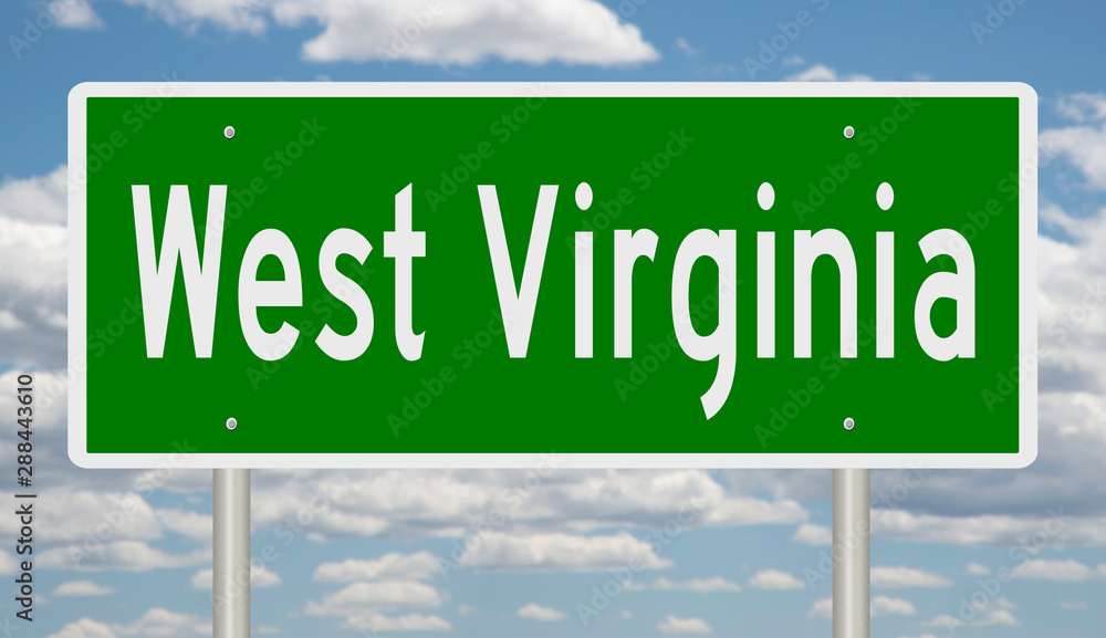 Rendering of a green highway sign for West Virginia Rendering of a green highway sign for West Virginia