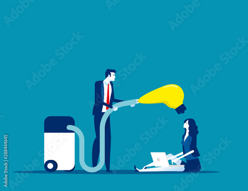 People suck colleague ideas. Concept business creativity vector illustration, Steal work from friend, Flat business cartoon design.