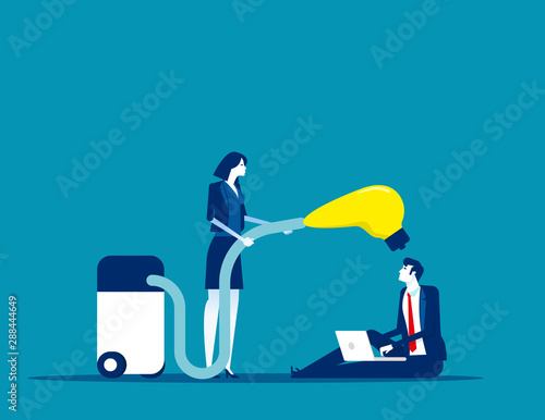 People suck colleague ideas. Concept business creativity vector illustration, Steal work from friend, Flat business cartoon design.