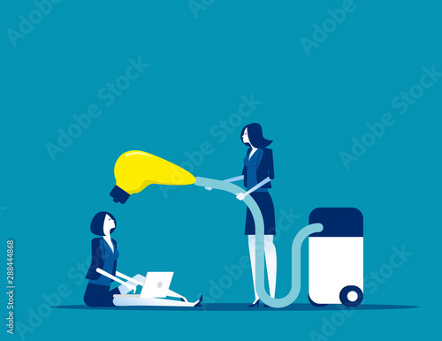 People suck colleague ideas. Concept business creativity vector illustration, Steal work from friend, Flat business cartoon design.