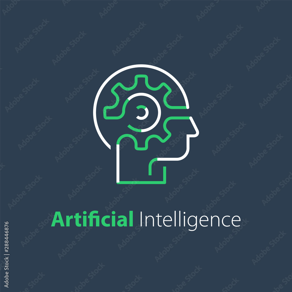 Head and cogwheel, education concept, creative thinking, technology and innovation, engineering people, vector line icon Head and cogwheel, education concept, creative thinking, technology and innovation, engineering people, vector line icon