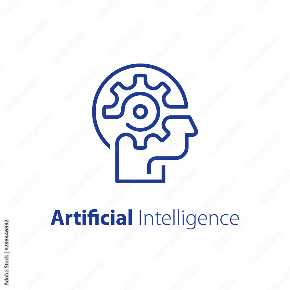 Head and cogwheel, education concept, creative thinking, technology and innovation, engineering people, vector line icon Head and cogwheel, education concept, creative thinking, technology and innovation, engineering people, vector line icon