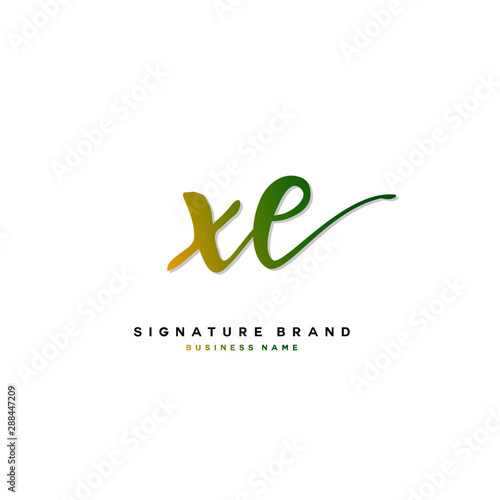 X E XE Initial letter handwriting and signature logo concept design.