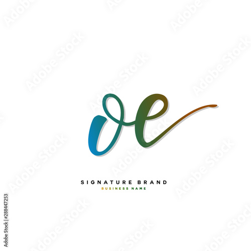 O E OE Initial letter handwriting and signature logo concept design.