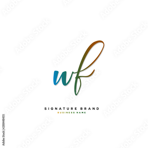 W F WF Initial letter handwriting and signature logo concept design.