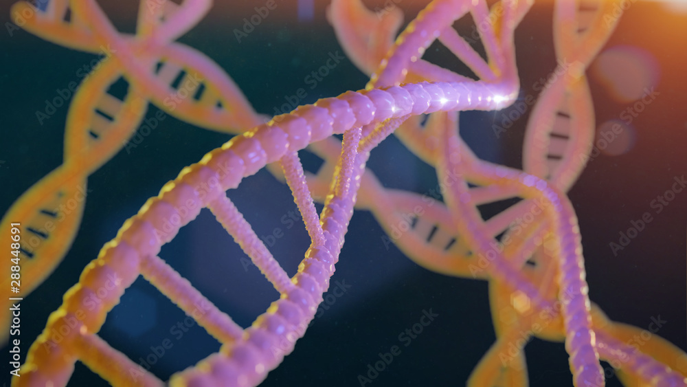 DNA structure, molecule concept, double helix carrying genetic instructions (3d science illustration)