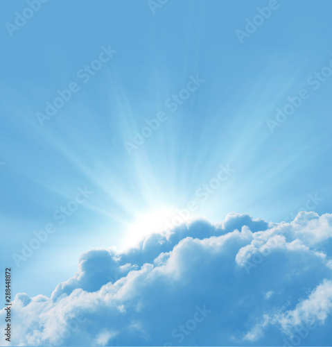 Valokuvatapetti Blue sky with sun and beautiful clouds
