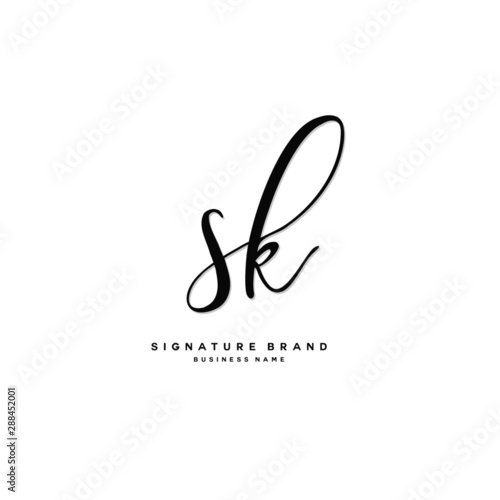 S K SK Initial letter handwriting and signature logo concept design.