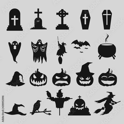 Simple silhouettes vector icons set for Halloween