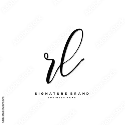 R L RL Initial letter handwriting and signature logo concept design.
