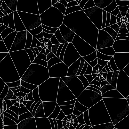 Minimal Halloween Vector Seamless Pattern With White Spider Web on Black Background