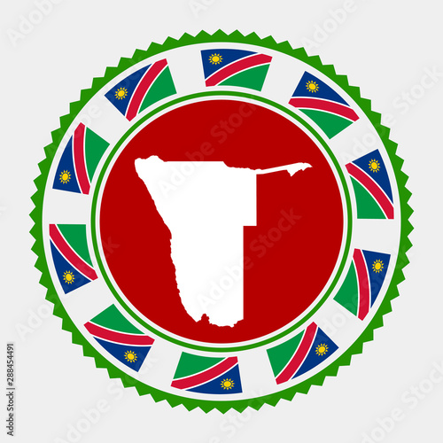 Namibia flat stamp. Round logo with map and flag of Namibia. Vector illustration.