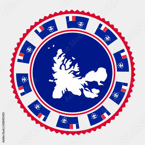 TAAF logo with map and flag of French Southern and Antarctic Lands. Vector illustration.