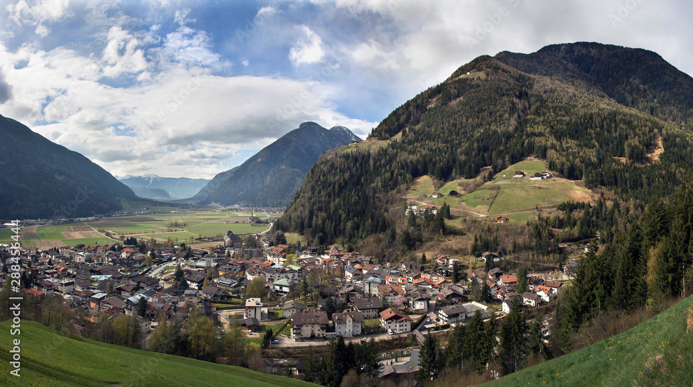 Fototapeta premium Sand in Taufers. Panoramic view of Campo Tures, a market town in South Tyrol in northern Italy