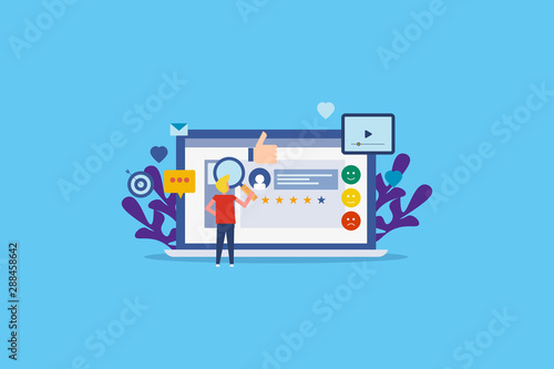 Reputation management on social media, business reputation on social network, handling customer experience on social media, web banner vector template.