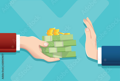 Businessman refusing money in the envelope offered, Corruption concept vector illustration EPS10