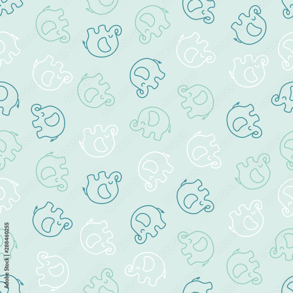 Seamless pattern with white and blue elephants