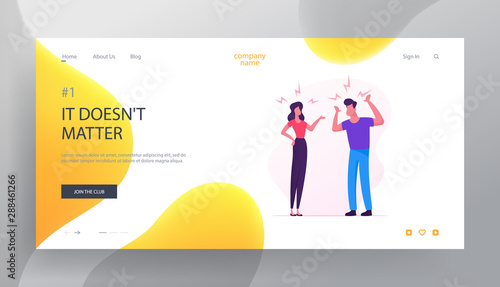Man and Woman Sorting Things Out and Fighting Website Landing Page. Loving Married Couple Quarrel. Scandal between Husband and Wife. Human Relations Web Page Banner. Cartoon Flat Vector Illustration