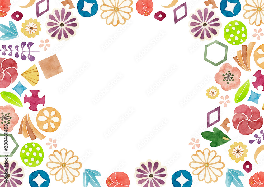 和柄 背景 フレーム 水彩 イラスト Stock Illustration Adobe Stock