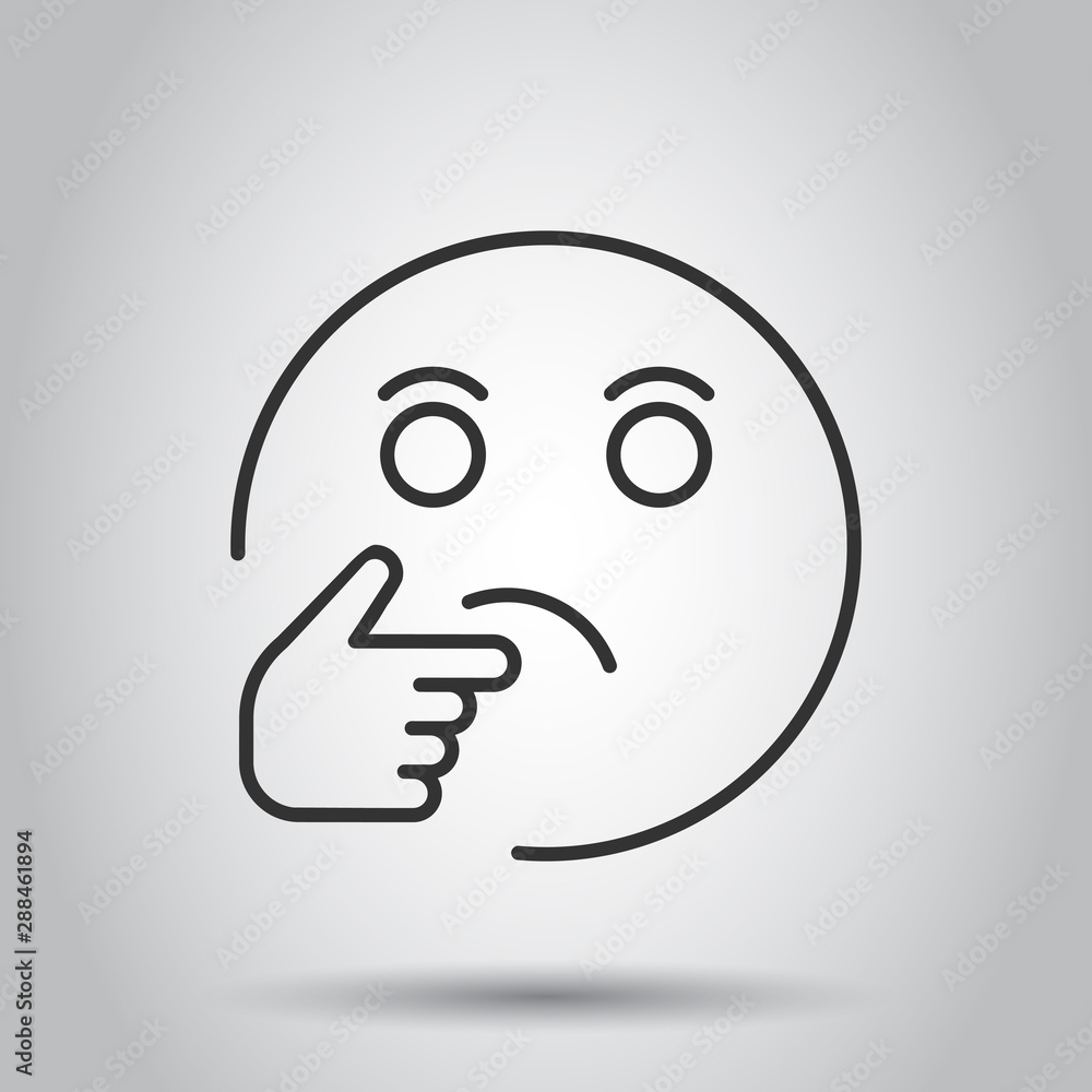 Thinking face icon in flat style. Smile emoticon vector illustration on isolated background. Character business concept. Thinking face icon in flat style. Smile emoticon vector illustration on isolated background. Character business concept.