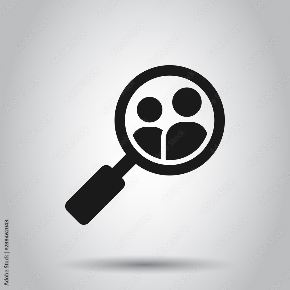 Search job vacancy icon in flat style. Loupe career vector illustration on isolated background. Find people employer business concept. Search job vacancy icon in flat style. Loupe career vector illustration on isolated background. Find people employer business concept.