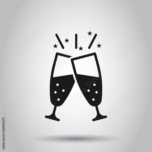 Champagne glass icon in flat style. Alcohol drink vector illustration on isolated background. Cocktail business concept.