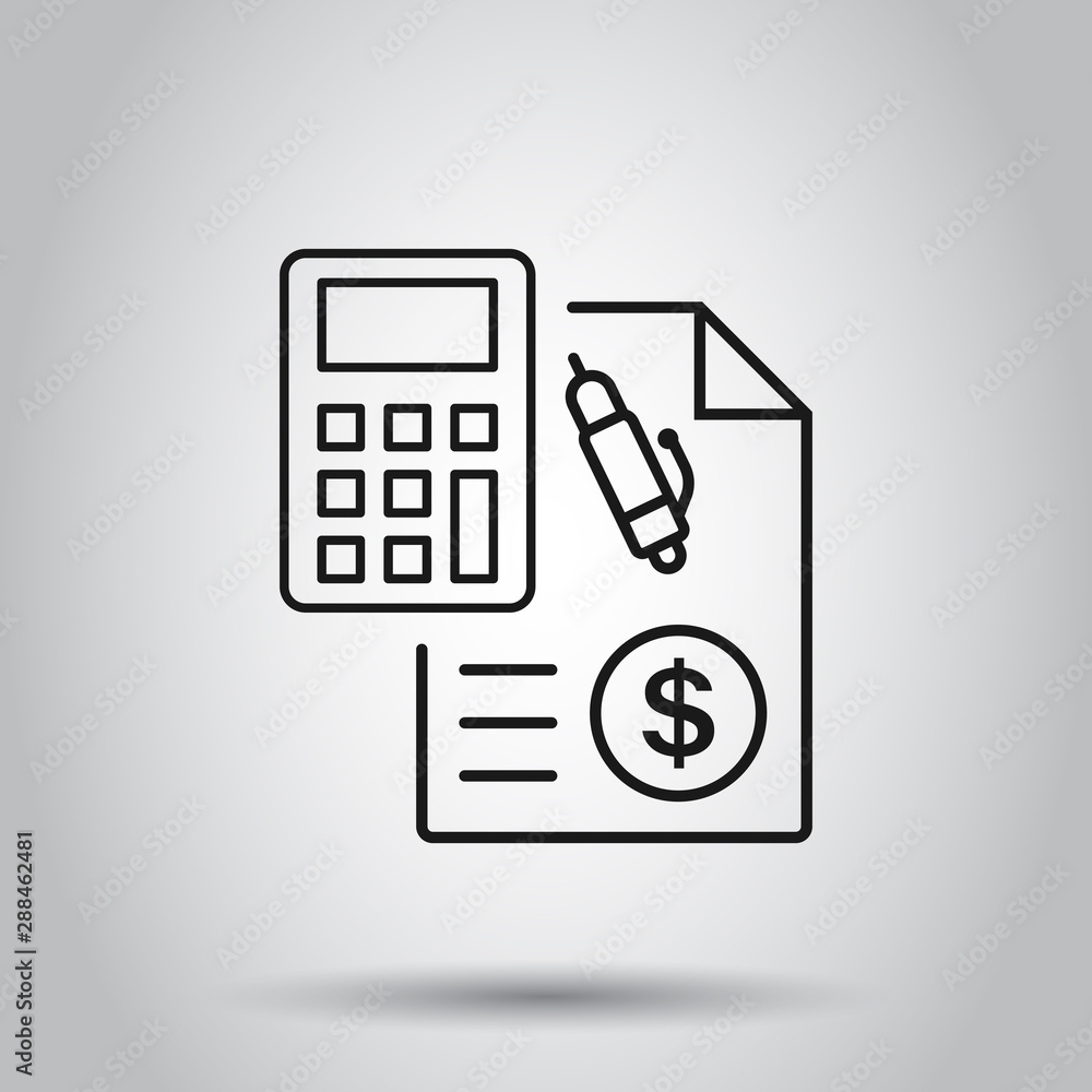 Money calculation icon in flat style. Budget banking vector illustration on isolated background. Financial payment business concept. Money calculation icon in flat style. Budget banking vector illustration on isolated background. Financial payment business concept.