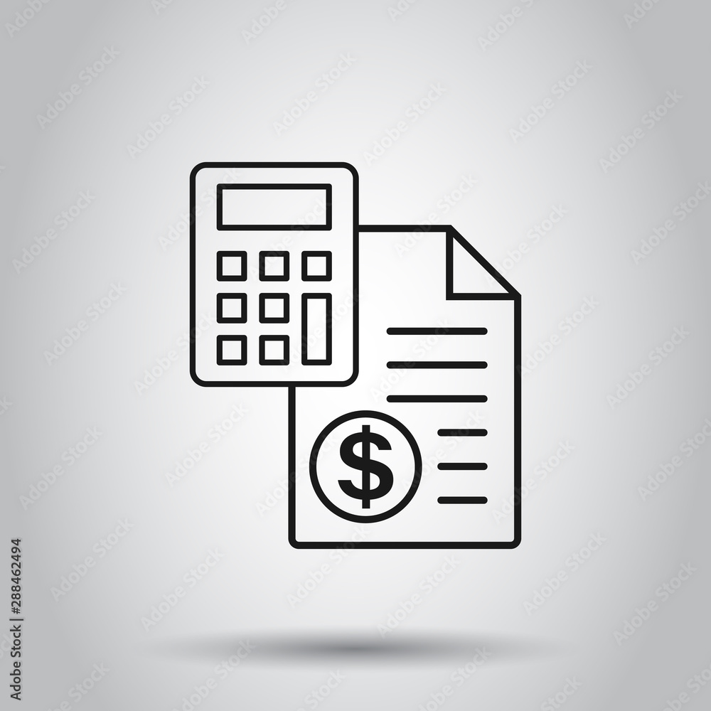 Money calculation icon in flat style. Budget banking vector illustration on isolated background. Financial payment business concept. Money calculation icon in flat style. Budget banking vector illustration on isolated background. Financial payment business concept.
