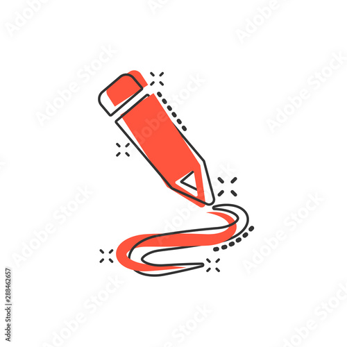 Pencil notepad icon in comic style. Document write vector cartoon illustration on white isolated background. Pen drawing business concept splash effect.