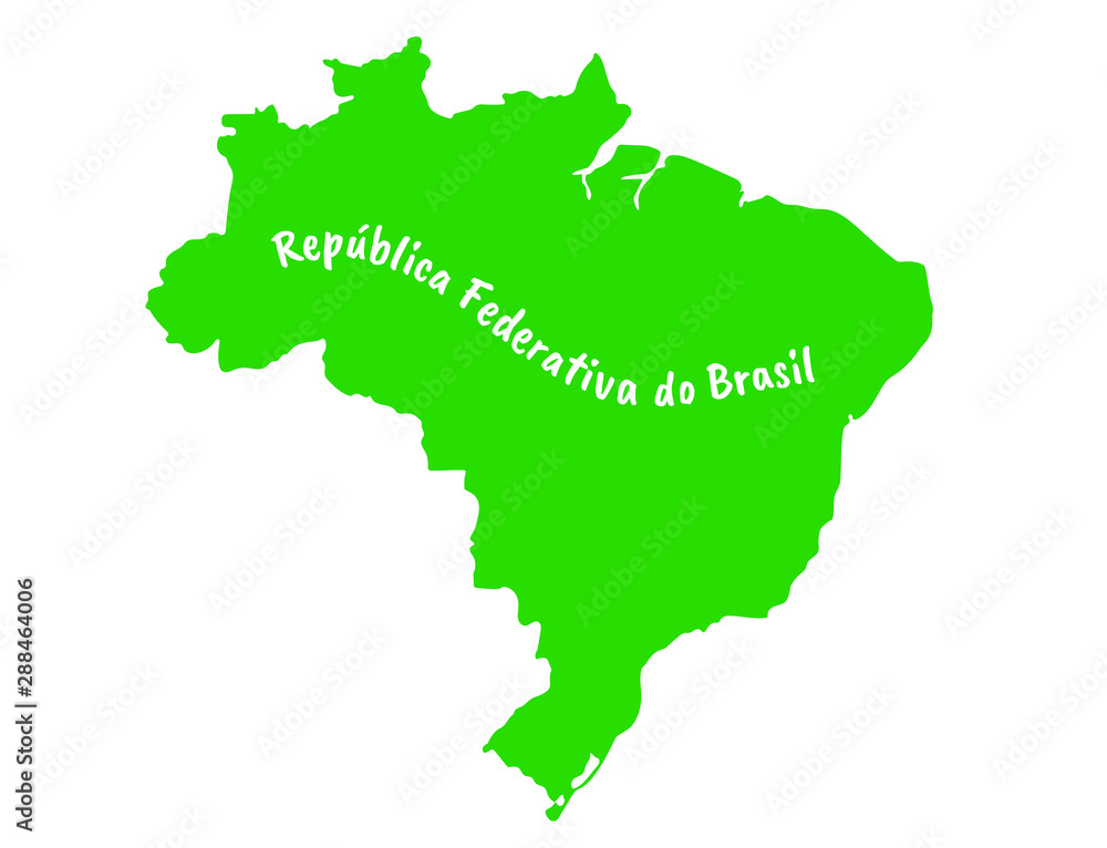 Obraz premium Outlined Federative Republic of Brazil map country silhouette in national Brasil flag color vector drawing template for your design.