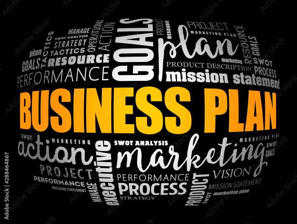 Business plan word cloud collage, business concept background