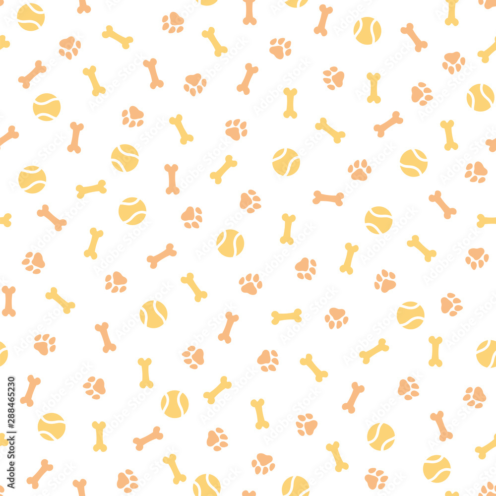 Obraz premium Seamless pattern with orange paw prints and bones