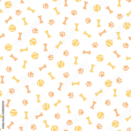 Seamless pattern with orange paw prints and bones © FRESH TAKE DESIGN