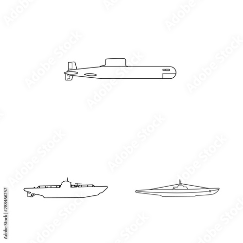Vector illustration of boat and navy sign. Collection of boat and deep vector icon for stock.