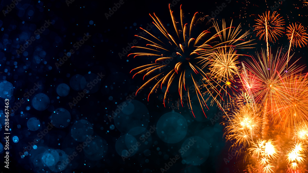 Fototapeta premium Fireworks with Abstract bokeh background