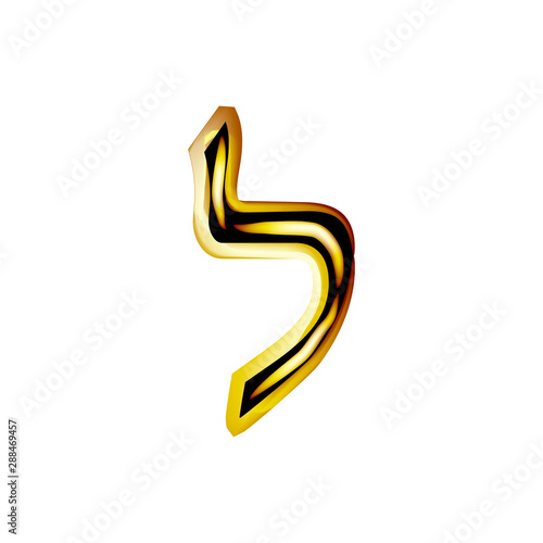 Golden Hebrew Alphabet. Brilliant Hebrew font. Letter gold Lamed. Vector illustration on isolated background..