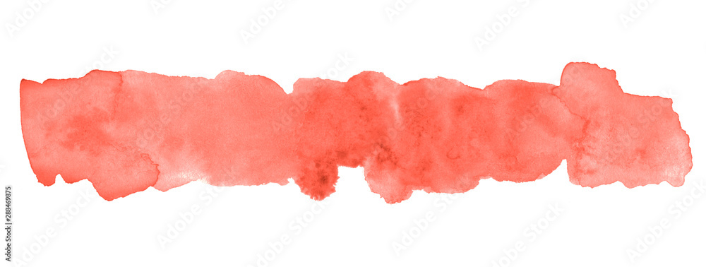 Living coral watercolor is a trendy color, an isolated stain with fancy real stains and borders. Frame with copy space for text.