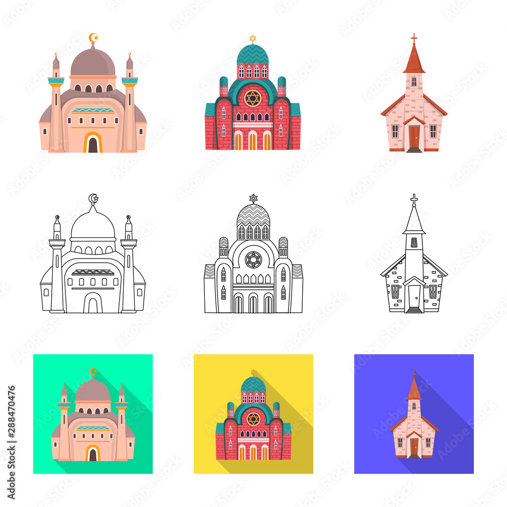 Vector design of cult and temple icon. Collection of cult and parish stock symbol for web.