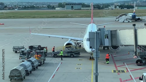 baggage loading on a plane at the airport stuttgart germany