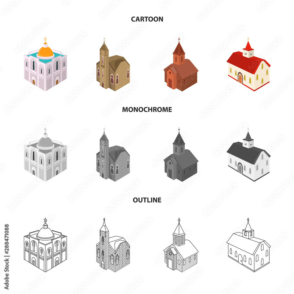 Isolated object of temple and historic symbol. Collection of temple and faith vector icon for stock.