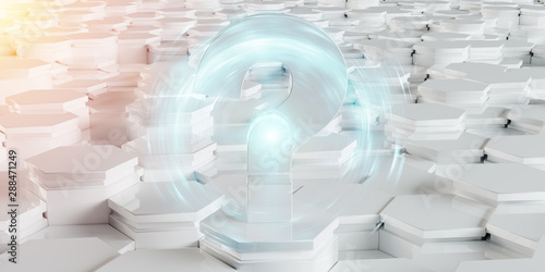 White question icon on hexagons background 3D rendering