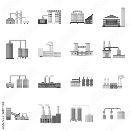 Vector illustration of factory and industry logo. Collection of factory and architecture vector icon for stock.
