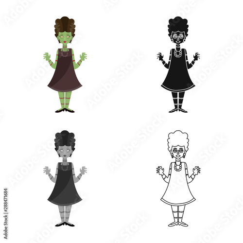 Isolated object of girl and green logo. Collection of girl and zombie stock vector illustration.