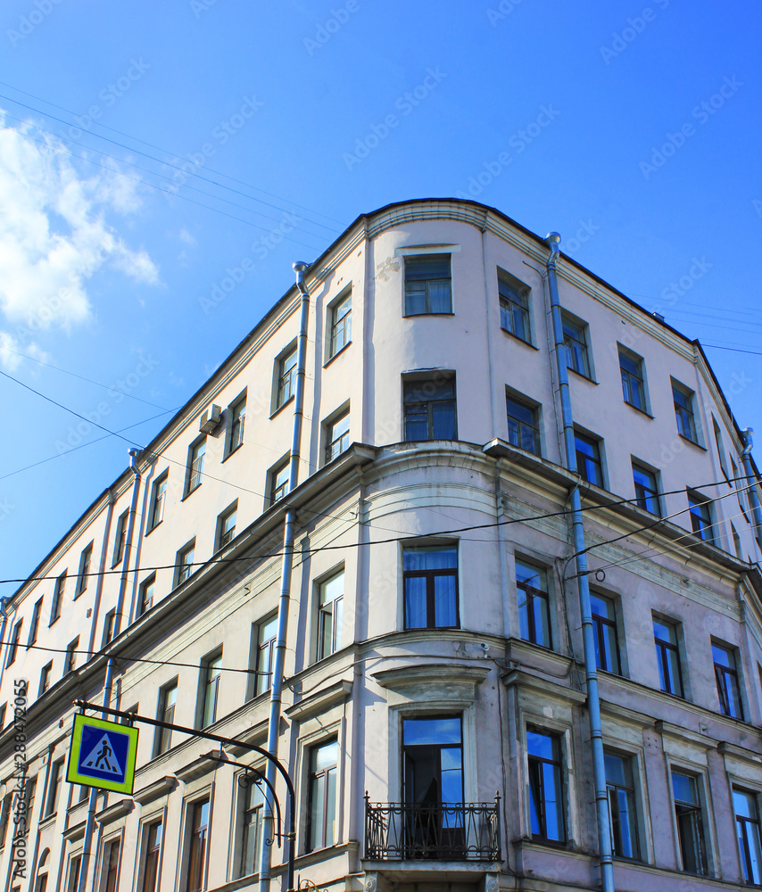 House architecture of classic Soviet era building in Saint Petersburg city, Russia 