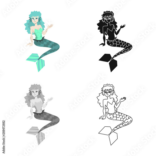 Isolated object of mermaid and girl logo. Set of mermaid and fantasy stock symbol for web.