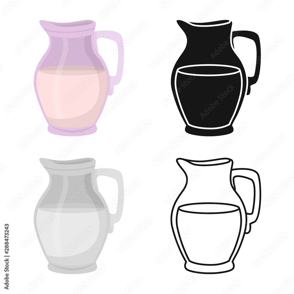 Vector illustration of jug and milk sign. Set of jug and glass stock vector illustration.