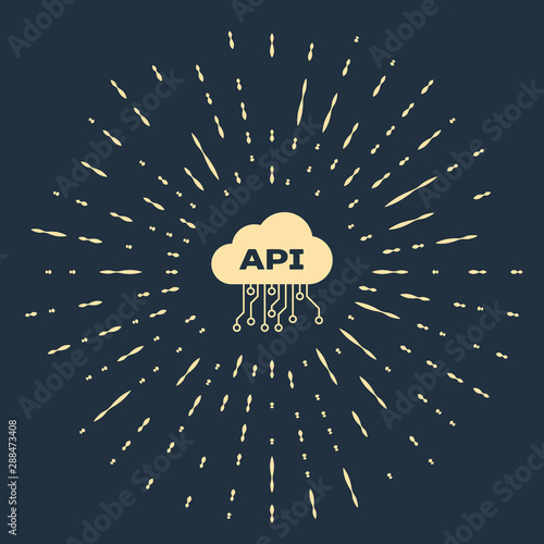 Beige Cloud api interface icon isolated on dark blue background. Application programming interface API technology. Software integration. Abstract circle random dots. Vector Illustration
